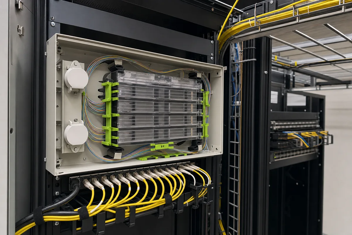 Kabinet içinde sonlandırılmış fiber optik omurga ve dağıtım kutusu